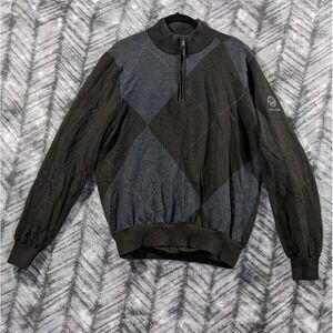 Fairway & Greene Sweater Men Large Italian Merino Wool Argyle Golf 1/4 Zip Lined